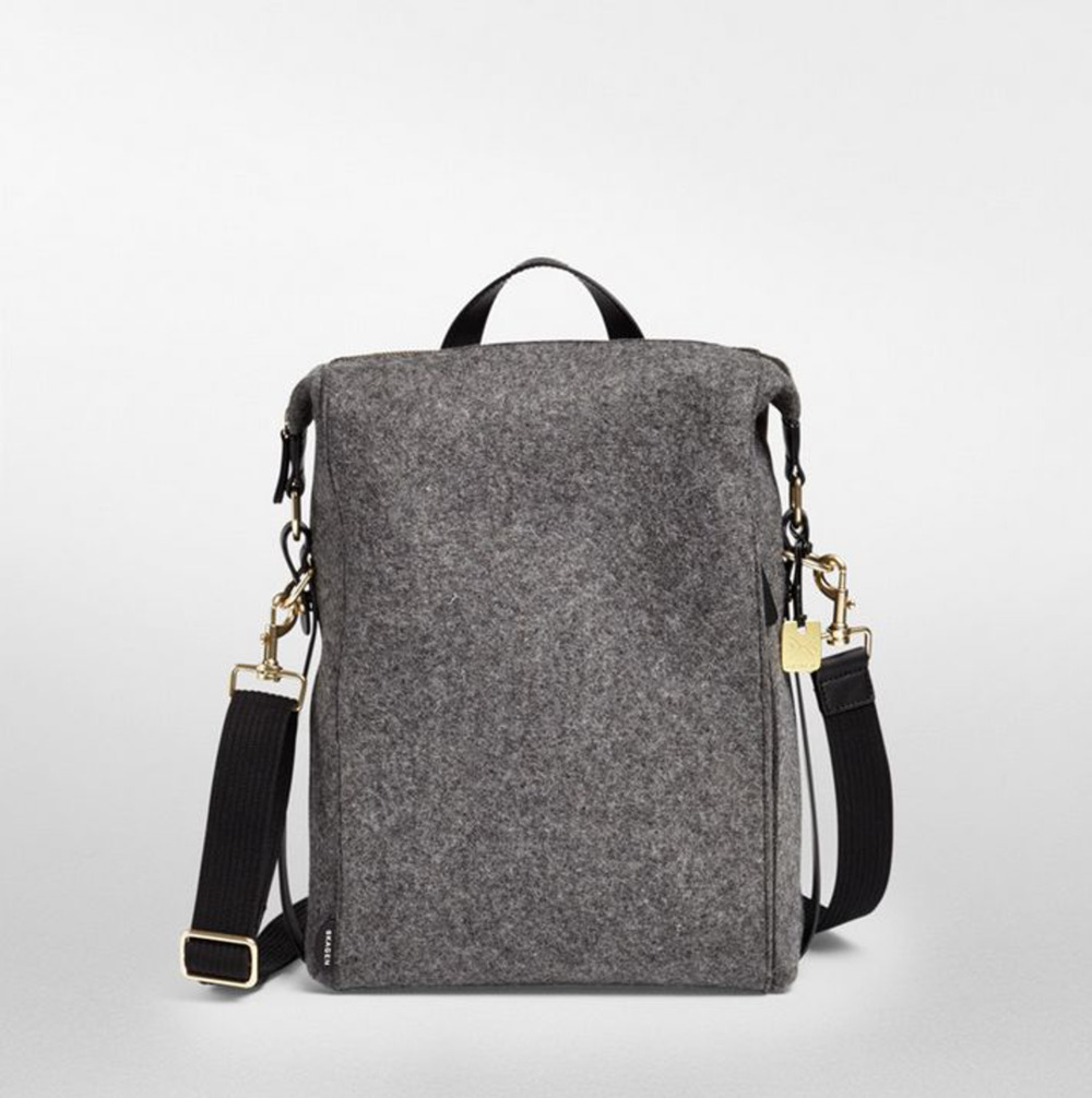Skagen Kroyer Grey Felt and Leather Convertible Backpack Messenger Bag